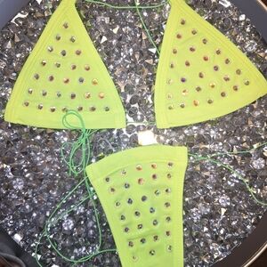 Neon Green Studded Bikini Set